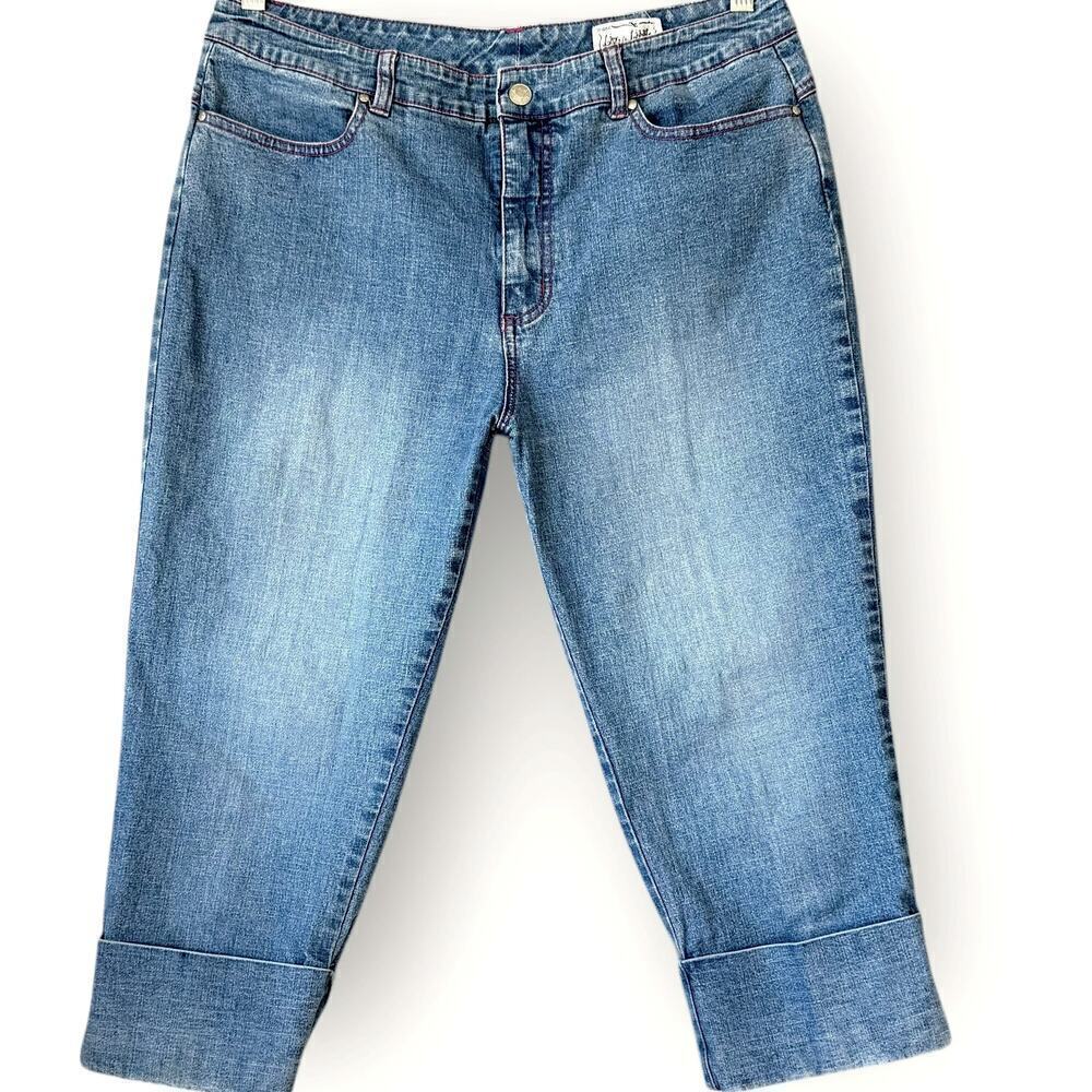 Live a Litttle Denim Capri High Rise Blue Washed Jeans Stretchy Cuff Hem Size 12